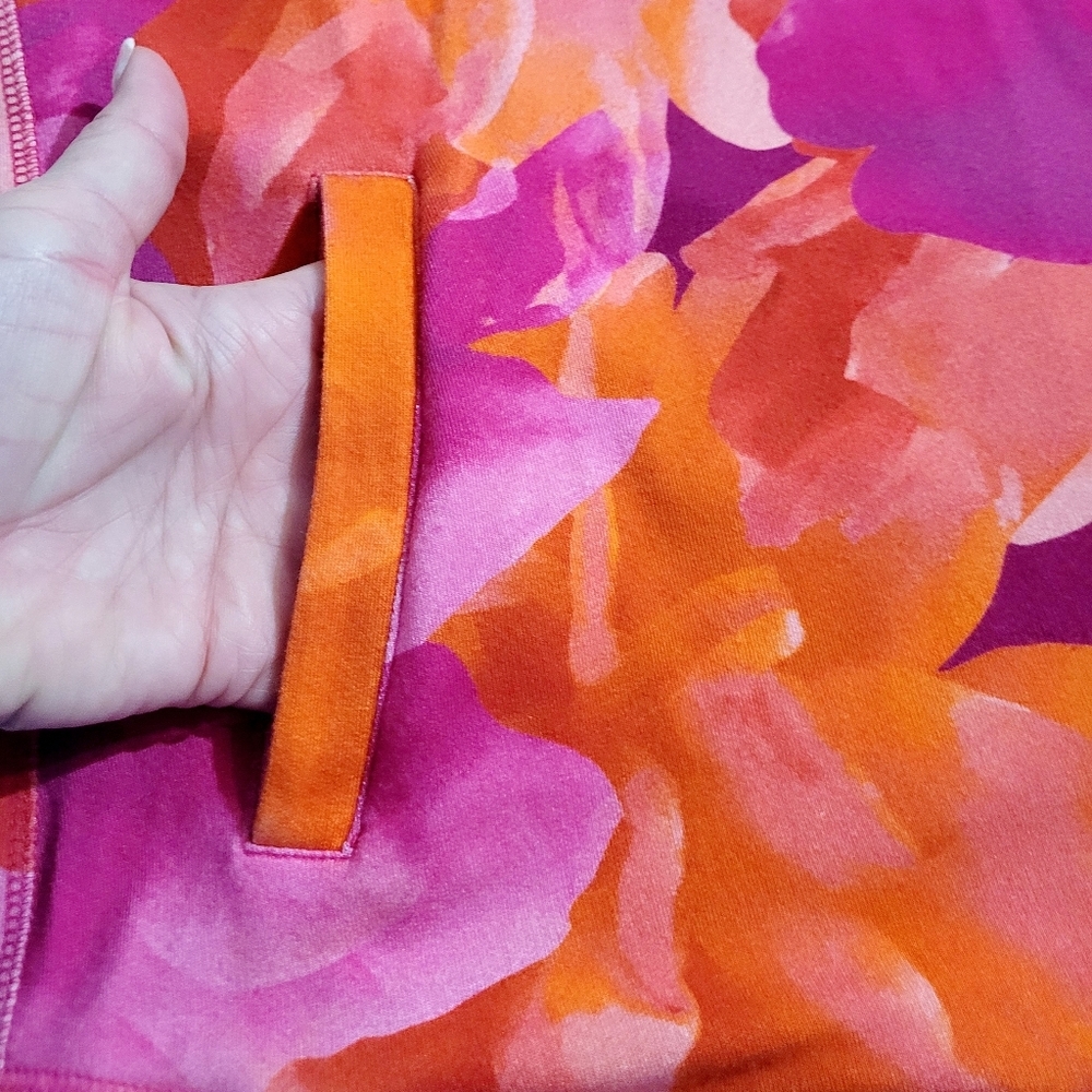 Talbots Size XS 1/4 Zip Pullover Pink Orange Floral Stretch Top Pockets Golf - Picture 9 of 14